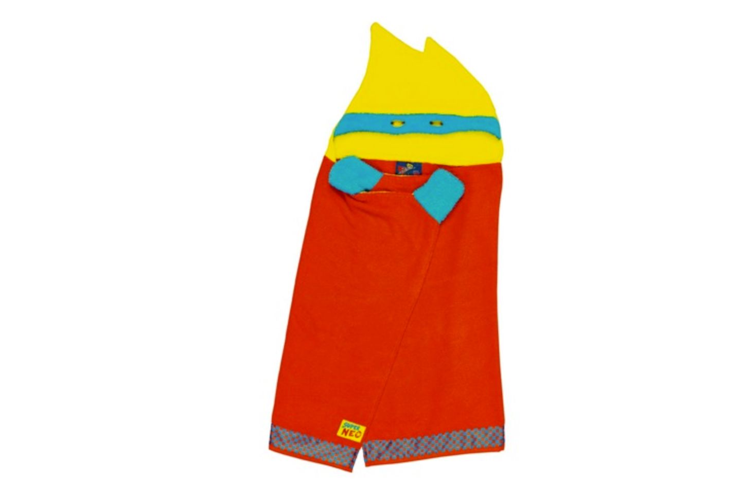 Für kleine Superhelden ist dieses Handtuch der Hit. Mit tollen Farben und sogar Gucklöchern wird dieses Handtuch zum Superhelden-Cape! Gesehen unter www.nostalgieimkinderzimmer.de für 29,95 Euro.