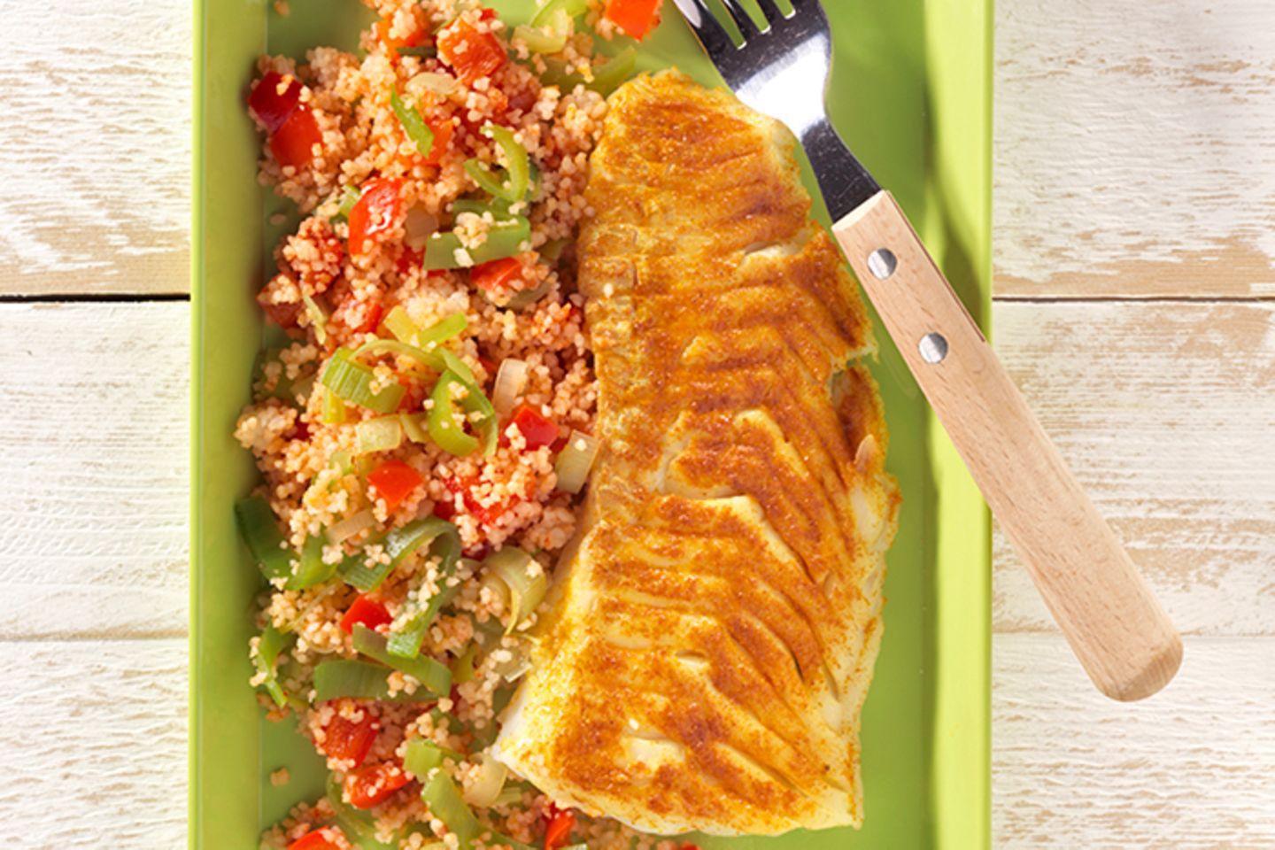 Paprika-Couscous mit Fischfilet