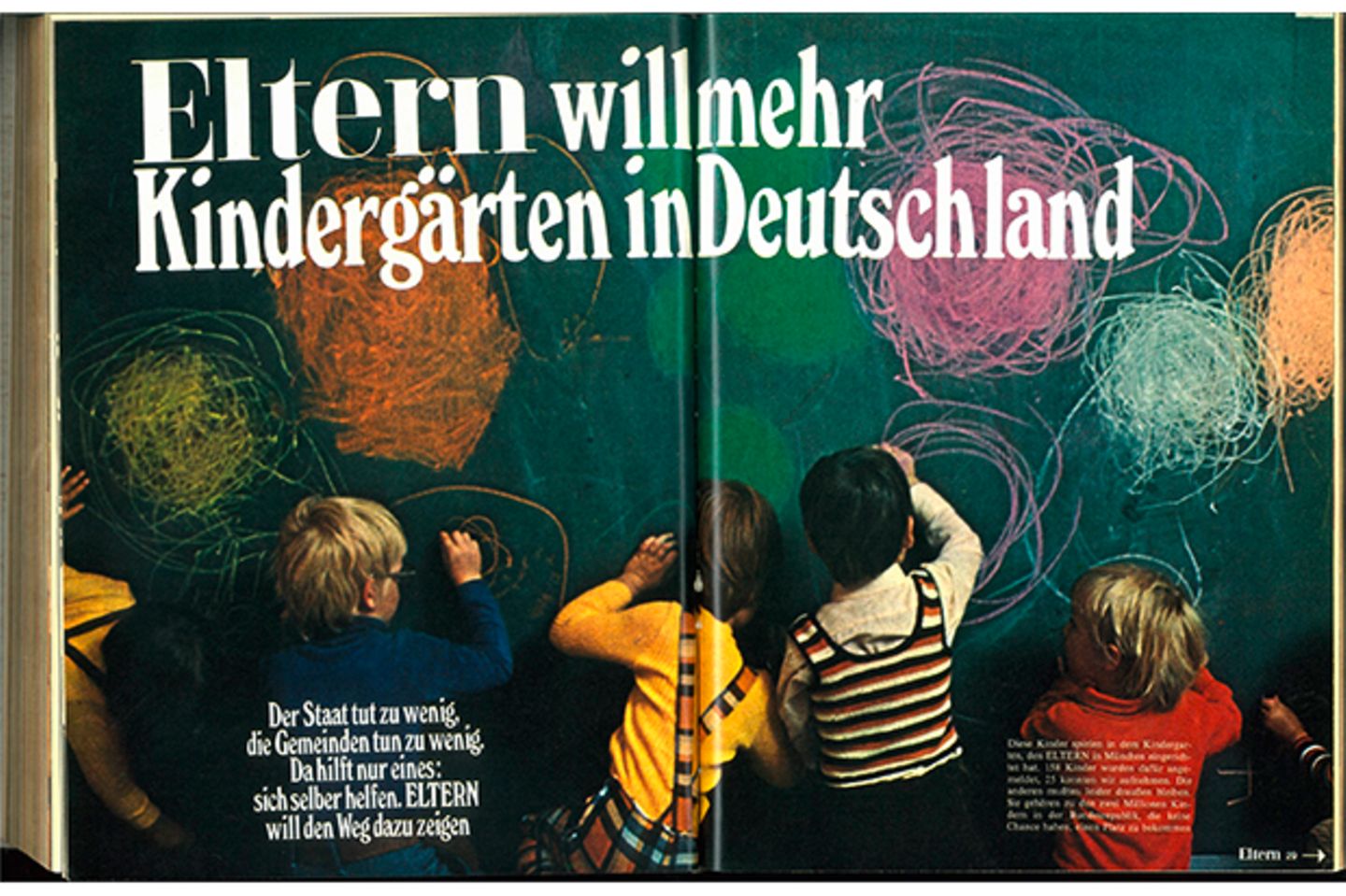 Zuwenig Kindergartenplätze? Das Thema war schon damals aktuell, ganz besonders in den Zeiten der geburtenstarken Jahrgänge. ELTERN stellte sich schon damals an die Seite der Eltern mit dem Artikel: „ELTERN will mehr Kindergärten in Deutschland“.    