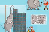 Elefanten sind die größten noch lebenden Landtiere. Ihre Markenzeichen sind der lange Rüssel und die großen Orhen. Sie leben in Afrika und Asien und fressen am liebsten Erdnüsse.       Passende Rezepte zum Nachkochen in diesem Buch:   Erdnuss-Kartoffel-Topf   Erdnusshörnchen