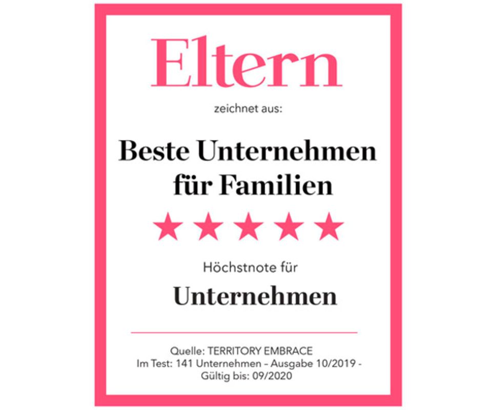 Beruf und Familie: 98 Unternehmen bekamen von ELTERN und TERRITORY Embrace vier oder fünf Sterne. 98 Unternehmen bekamen von ELTERN und TERRITORY Embrace vier oder fünf Sterne.