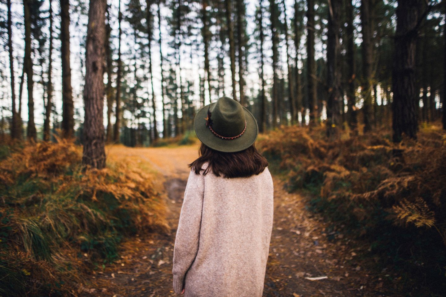 Frau geht im Wald spazieren