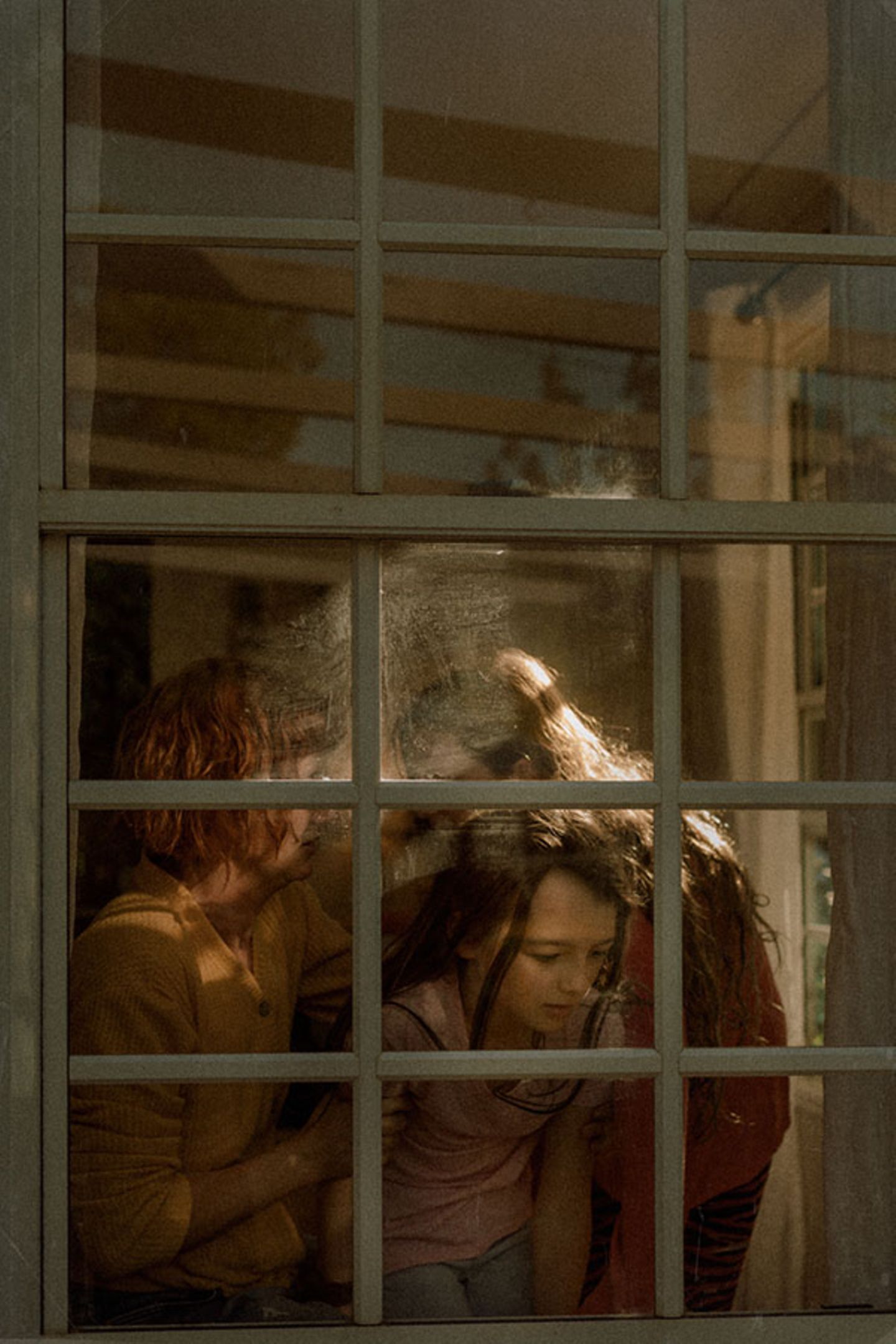 Piaf, Luca and Sadie in the Spare Room aus der Fotoreihe Behind Glass von Lisa Sorgini