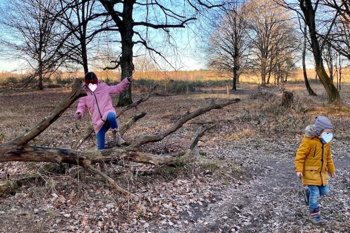 Zwei Kinder spielen im Wald
