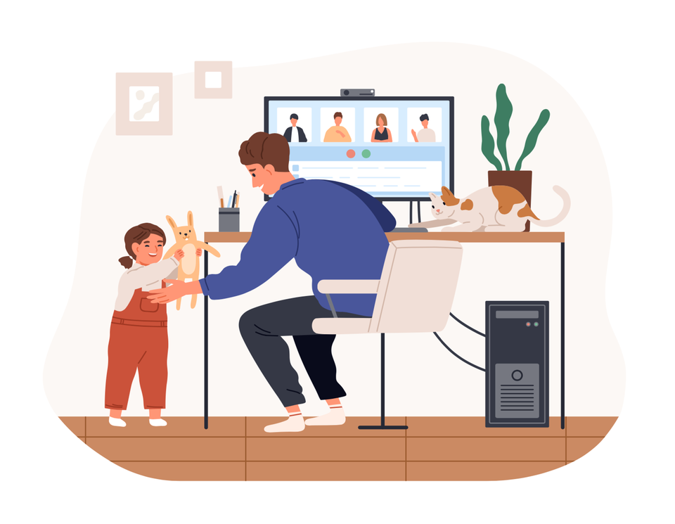 Parenting Index: Wo lebt mein Kind am glücklichsten? Parenting Index: Illustration von Vater im Homeoffice mit Tochter