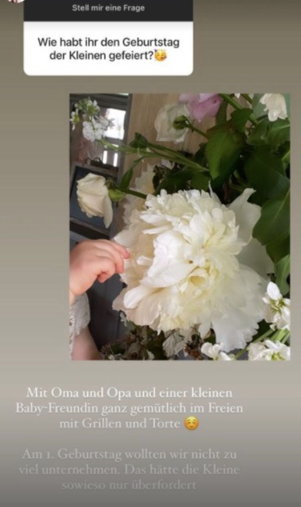 Barbara Meier verrät: So war Marie-Thereses erster Geburtstag Barbara Meier verrät: Instagramstory mit Blumen