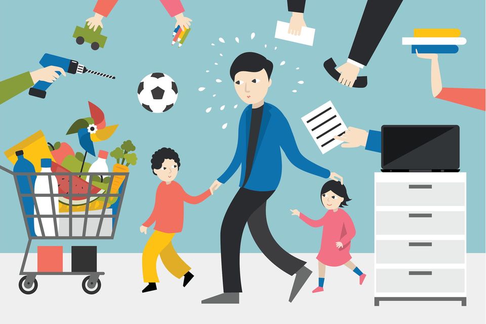 Mental Load Vater mit zwei Kindern kämpft mit seiner Mental Load
