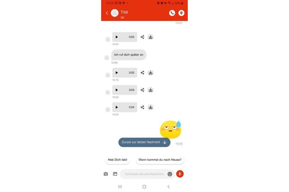 Xplora Smartwatch: Screenshot von Xplora Chatverlauf mit Emoji