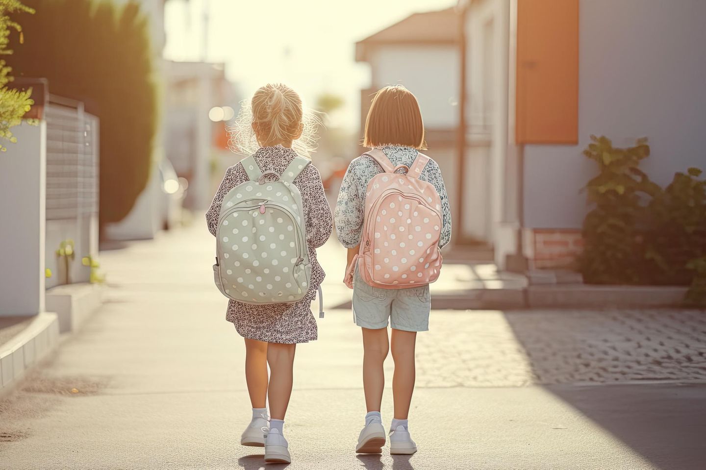 Vertrauen und Selbstständigkeit: Zwei Mädchen gehen zusammen zur Schule
