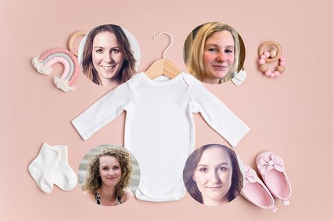 Kathrin Staudinger Saller (l.o.), Katharina Schoener (r.o.), Julia Ballerstädt (l.u.) und Lisa Böttcher verraten, worauf es ihrer Meinung nach bei Babykleidung wirklich ankommt. 
